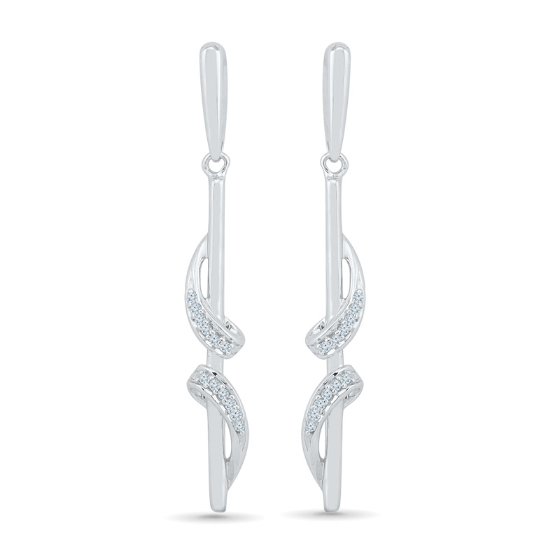Main Image 1 of 1/15 CT. T.W. Diamond Ribbon Overlay Stick Drop Earrings in 10K White Gold
