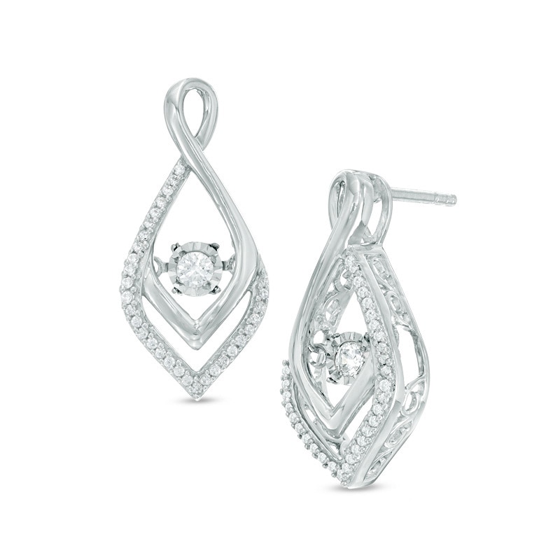 Main Image 1 of 1/4 CT. T.W. Diamond Infinity-Style Drop Earrings in 10K White Gold