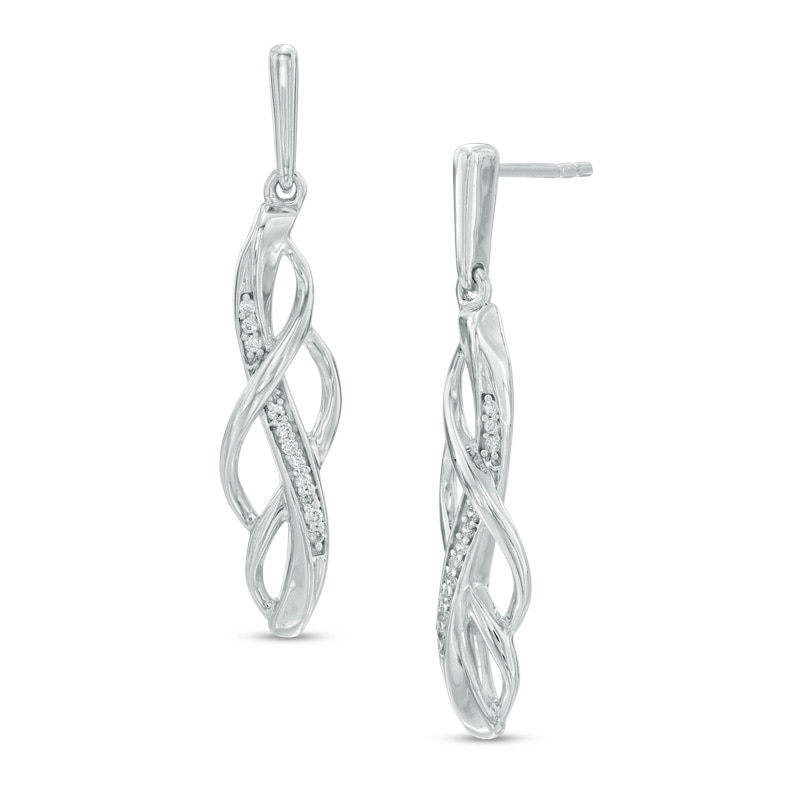 Main Image 1 of 1/10 CT. T.W. Diamond Loose Braid Drop Earrings in Sterling Silver