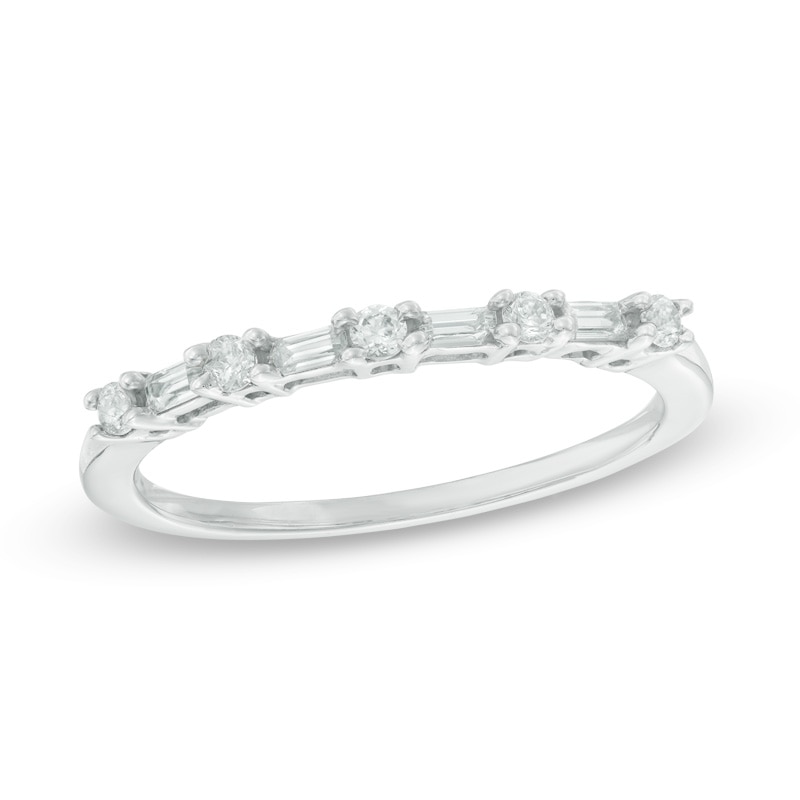 1/5 CT. T.W. Baguette and Round Diamond Alternating Anniversary Band in 10K White Gold