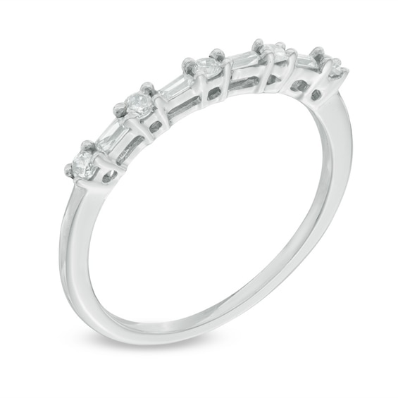 1/5 CT. T.w. Baguette and Round Diamond Alternating Anniversary Band in 10K White Gold