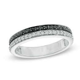 1/3 CT. T.W. Enhanced Black and White Diamond Double Row Band in 10K White Gold