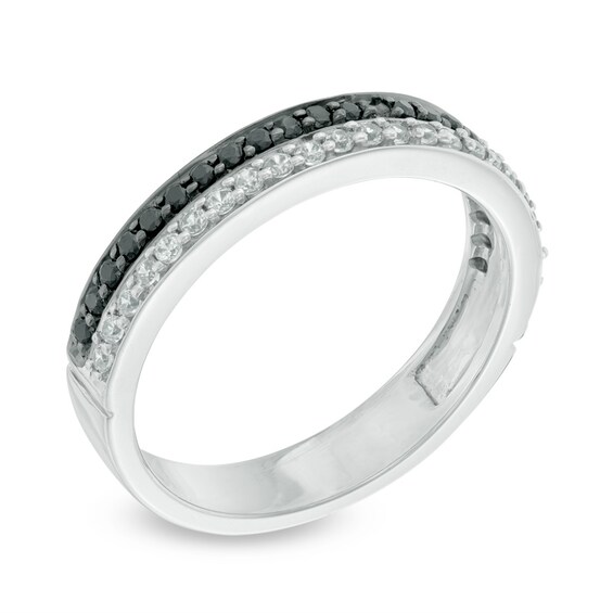 1/3 CT. T.w. Enhanced Black and White Diamond Double Row Band in 10K White Gold