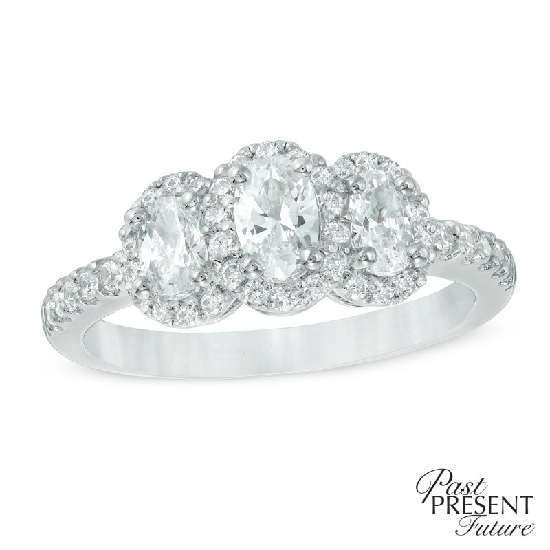 1 CT. T.W. Oval Diamond Past Present Future® Engagement Ring in 14K White Gold