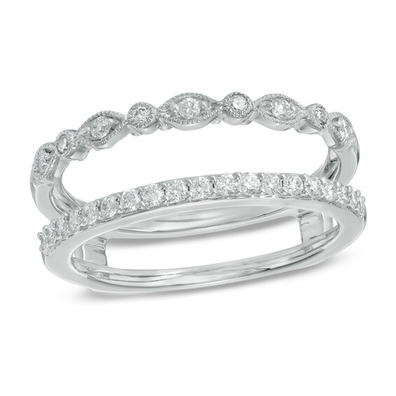 1/3 CT. T.w. Diamond Milgrain Solitaire Enhancer in 14K White Gold