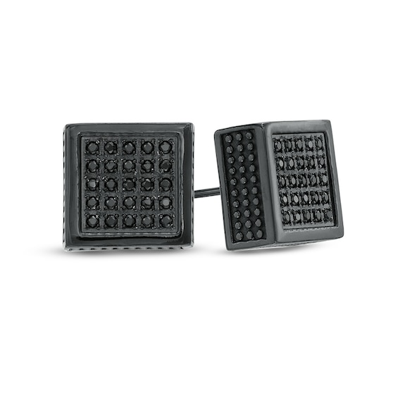 1/3 CT. T.w. Black Diamond Square Earrings in Black IP Stainless Steel
