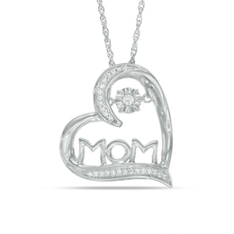 1/10 CT. T.W. Diamond Tilted Heart "MOM" Pendant in 10K White Gold