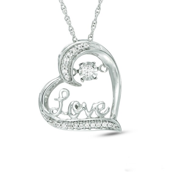 Unstoppable Love™ 1/10 CT. T.W. Diamond Tilted Heart with "Love" Pendant in Sterling Silver Unstoppable Love™ 1/10 CT. T.W. Diamond Tilted Heart with "Love" Pendant in Sterling Silver