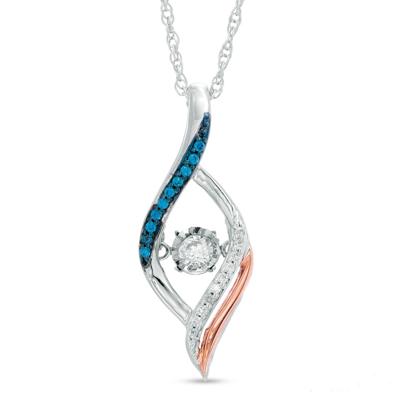 1/10 CT. T.W. Enhanced Blue and White Diamond Open Flame Pendant in 10K Two-Tone Gold