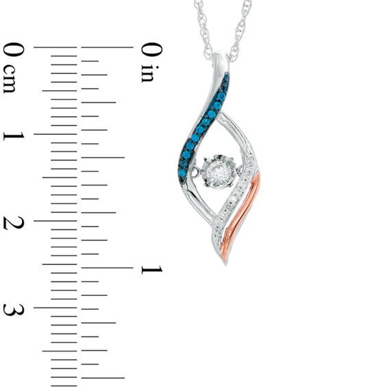 1/10 CT. T.w. Enhanced Blue and White Diamond Open Flame Pendant in 10K Two-Tone Gold