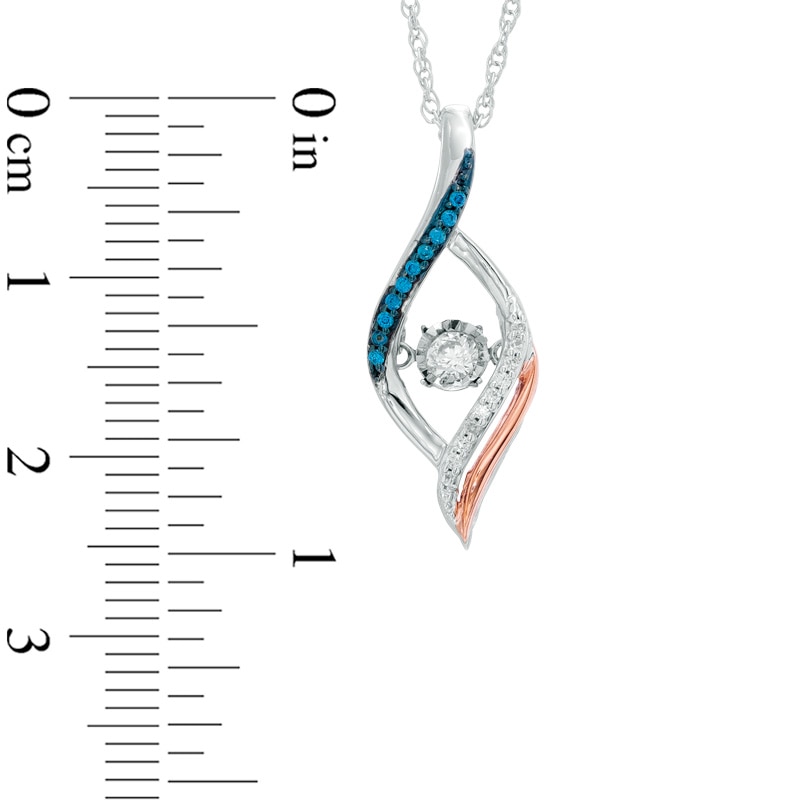 Main Image 2 of 1/10 CT. T.W. Enhanced Blue and White Diamond Open Flame Pendant in 10K Two-Tone Gold