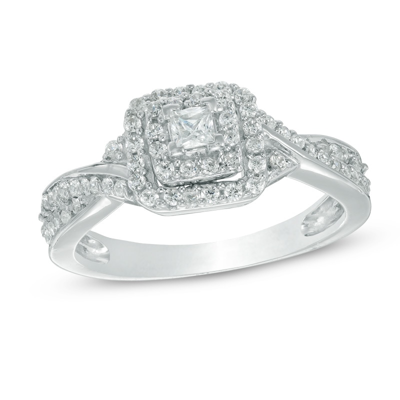 1/3 CT. T.W. Princess-Cut Diamond Frame Engagement Ring in 10K White Gold