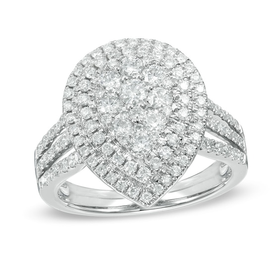 1-1/8 CT. T.w. Composite Diamond Pear-Shaped Double Frame Split Shank Engagement Ring in 14K White Gold