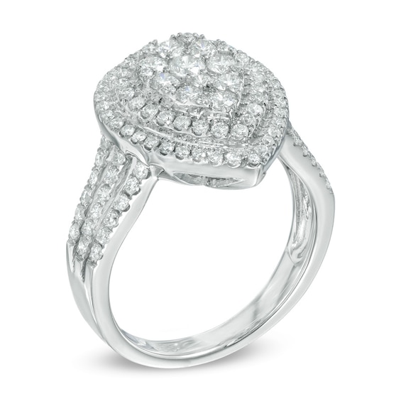 1-1/8 CT. T.w. Composite Diamond Pear-Shaped Double Frame Split Shank Engagement Ring in 14K White Gold