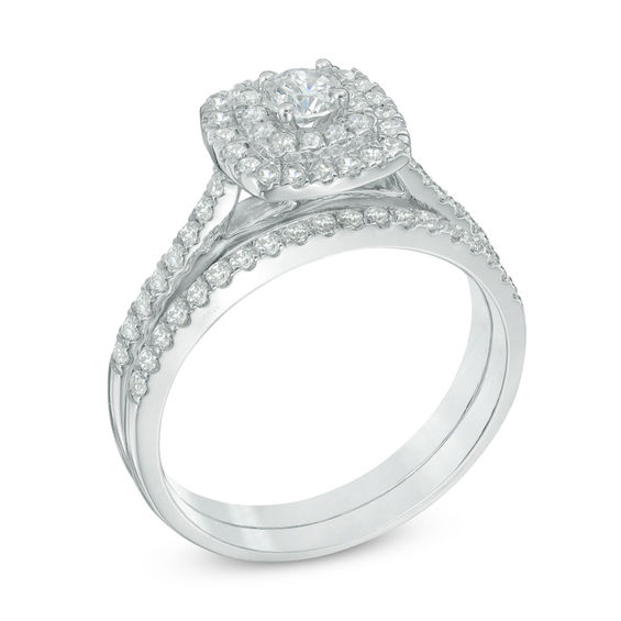 3/4 CT. T.w. Diamond Double Frame Bridal Set in 10K White Gold