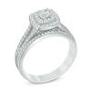Thumbnail Image 2 of 3/4 CT. T.W. Diamond Cushion-Shaped Double Frame Split Shank Bridal Set in 10K White Gold