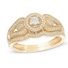 Thumbnail Image 0 of 1/4 CT. T.W. Diamond Frame Vintage-Style Split Shank Bridal Set in 10K Gold