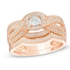 Thumbnail Image 0 of 1/2 CT. T.W. Diamond Square Frame Twisted Shank Bridal Set in 14K Rose Gold