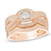 Thumbnail Image 0 of 1/2 CT. T.W. Diamond Square Frame Twisted Shank Bridal Set in 14K Rose Gold