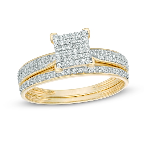 1/3 CT. T.w. Square Multi-Diamond Bridal Set in 10K Gold