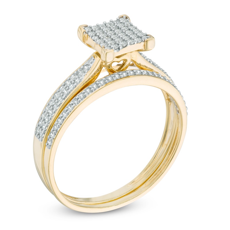 1/3 CT. T.W. Square Multi-Diamond Bridal Set in 10K Gold