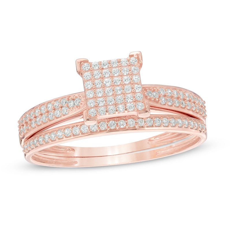 Main Image 1 of 1/3 CT. T.W. Square Multi-Diamond Bridal Set in 10K Rose Gold