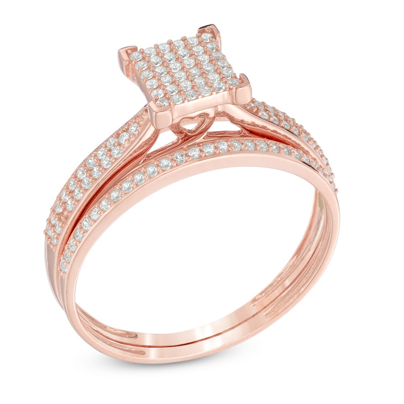 Main Image 2 of 1/3 CT. T.W. Square Multi-Diamond Bridal Set in 10K Rose Gold