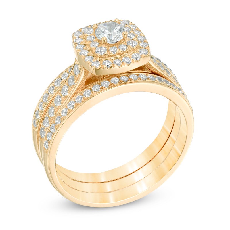 1 CT. T.W. Diamond Double Square Frame Three Piece Bridal Set in 10K Gold