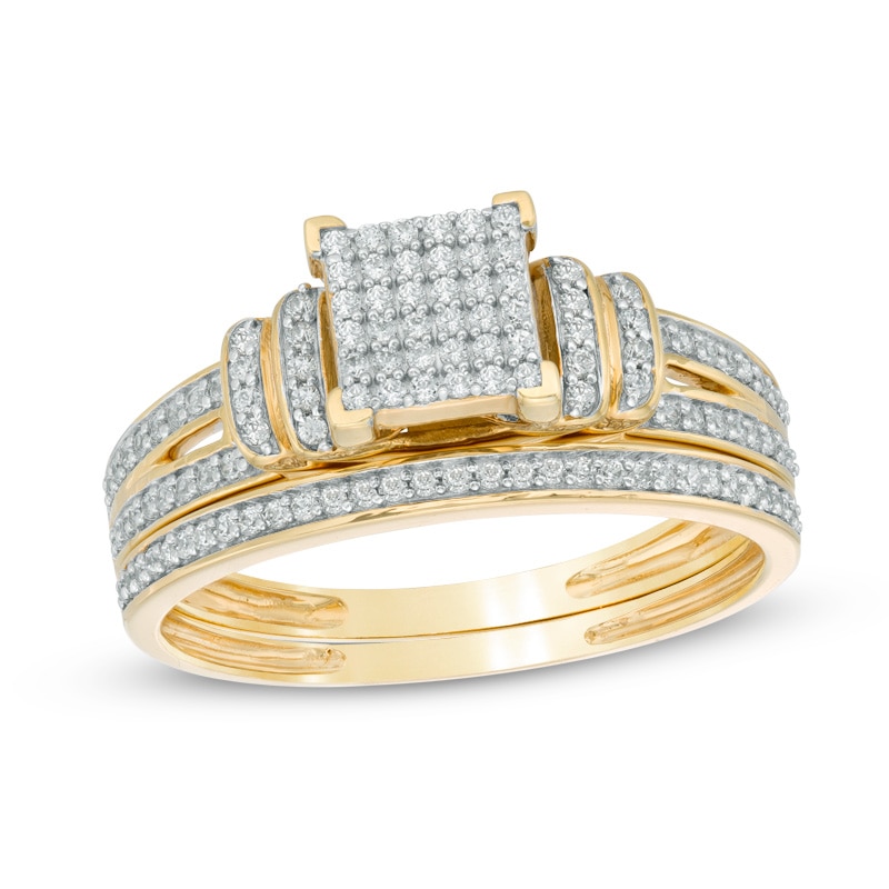 Main Image 1 of 1/3 CT. T.W. Multi-Diamond Collared Bridal Set in 10K Gold