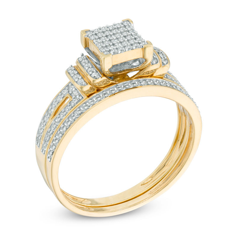 1/3 CT. T.W. Multi-Diamond Collared Bridal Set in 10K Gold | Zales