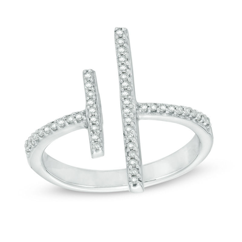 1/8 CT. T.W. Diamond Double Bar Open Ring in Sterling Silver