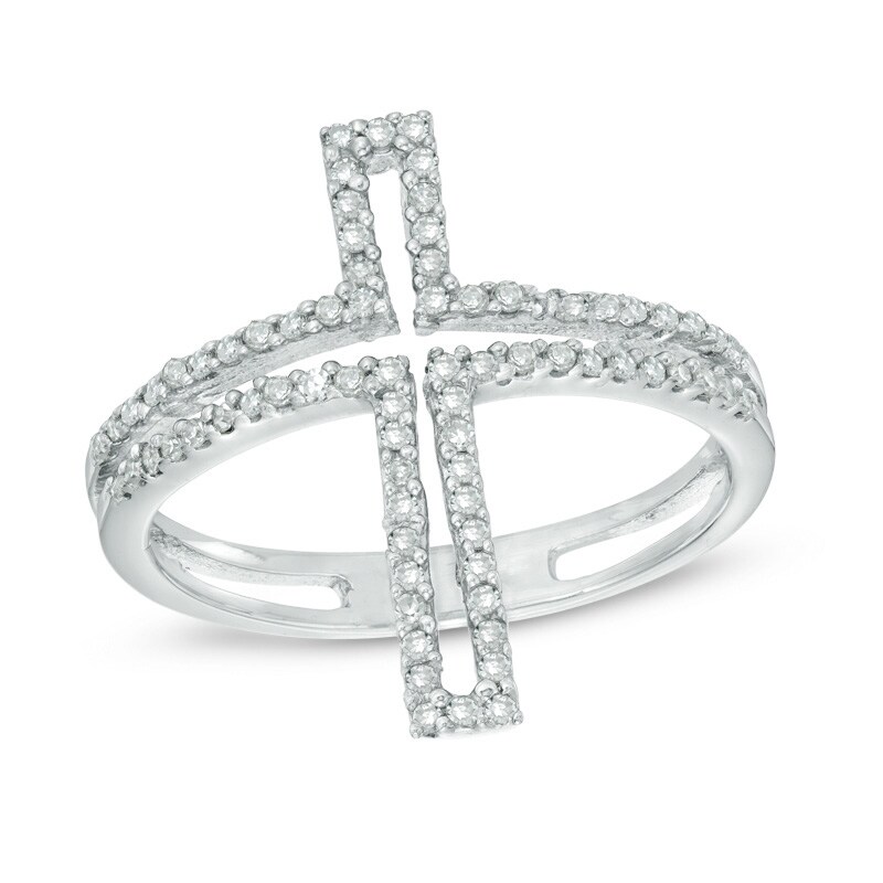 1/4 CT. T.W. Diamond Open Cross Split Shank Ring in Sterling Silver