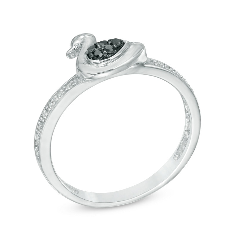 1/10 CT. T.W. Enhanced Black and White Diamond Duck Ring in Sterling Silver