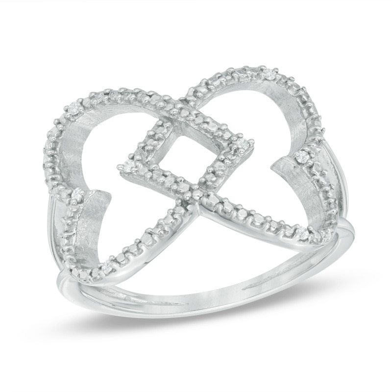 Diamond Accent Double Criss-Cross Heart Ring in Sterling Silver