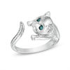 Thumbnail Image 0 of Enhanced Blue and White Diamond Accent Cat Open Ring in Sterling Silver