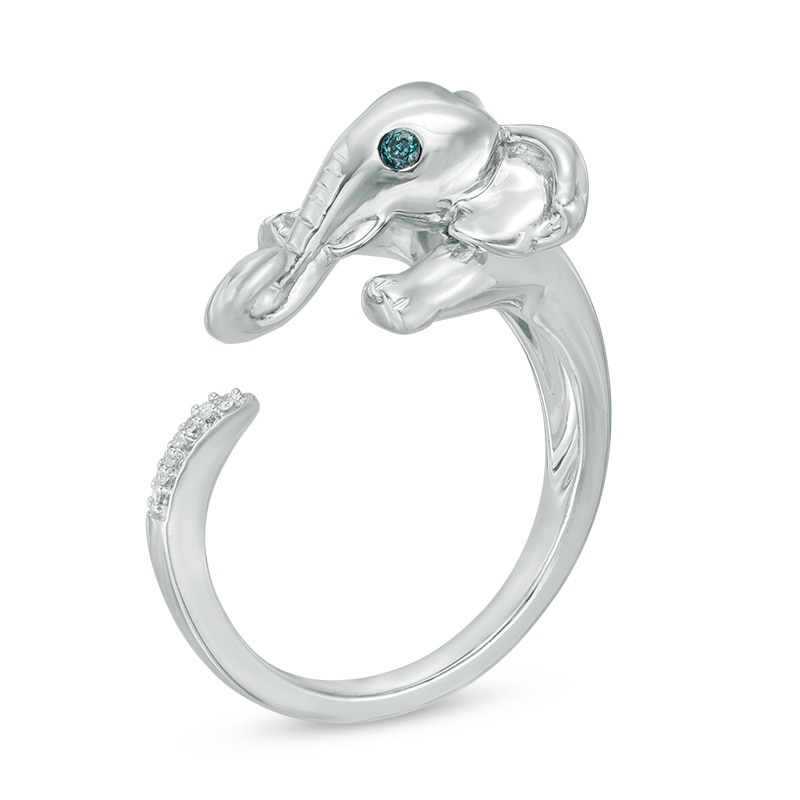 Enhanced Blue and White Diamond Accent Elephant Open Ring in Sterling Silver