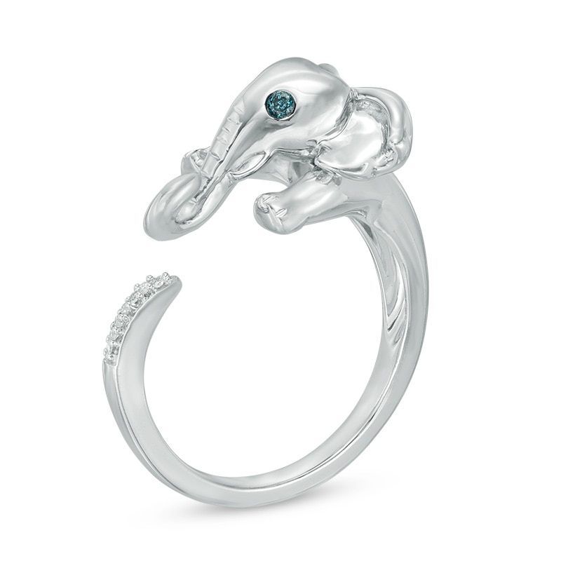 Main Image 2 of Enhanced Blue and White Diamond Accent Elephant Open Ring in Sterling Silver