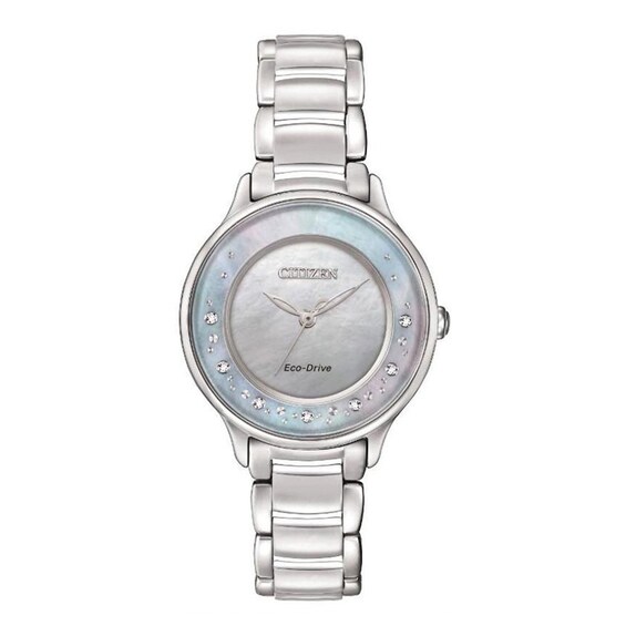 Ladies' Citizen Eco-DriveÂ® Circle of Time Diamond Accent Watch with Mother-of-Pearl Dial (Model: Em0380-81N)
