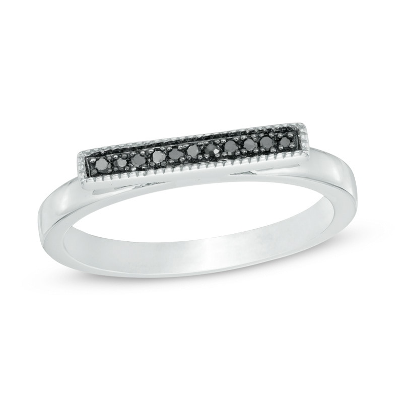 Black Diamond Accent Bar Ring in Sterling Silver