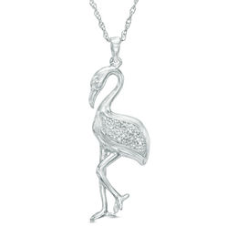 Diamond Accent Polished Flamingo Pendant in Sterling Silver