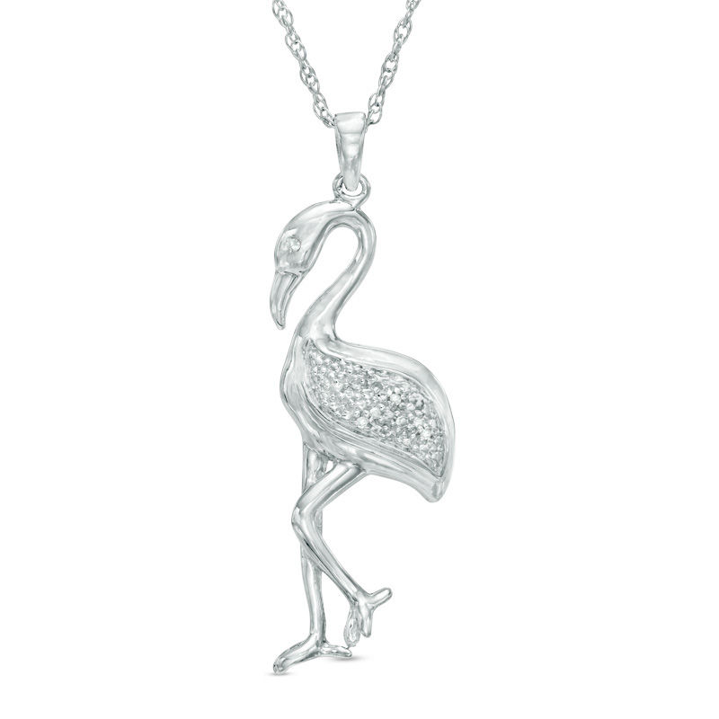 Main Image 1 of Diamond Accent Polished Flamingo Pendant in Sterling Silver
