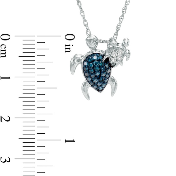 1/4 CT. T.w. Enhanced Blue and White Diamond Motherly Love Turtle Pendant in Sterling Silver