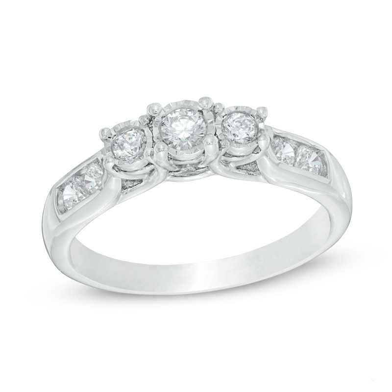 Main Image 1 of 1/2 CT. T.W. Diamond Past Present Future® Engagement Ring in 10K White Gold