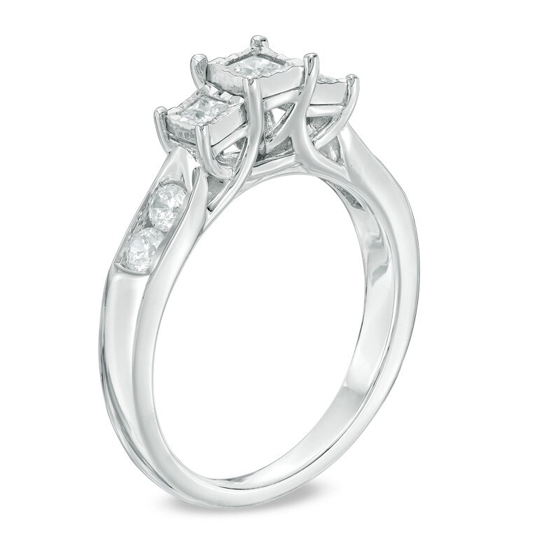 1/2 CT. T.W. Princess-Cut Diamond Past Present Future® Engagement Ring in 10K White Gold