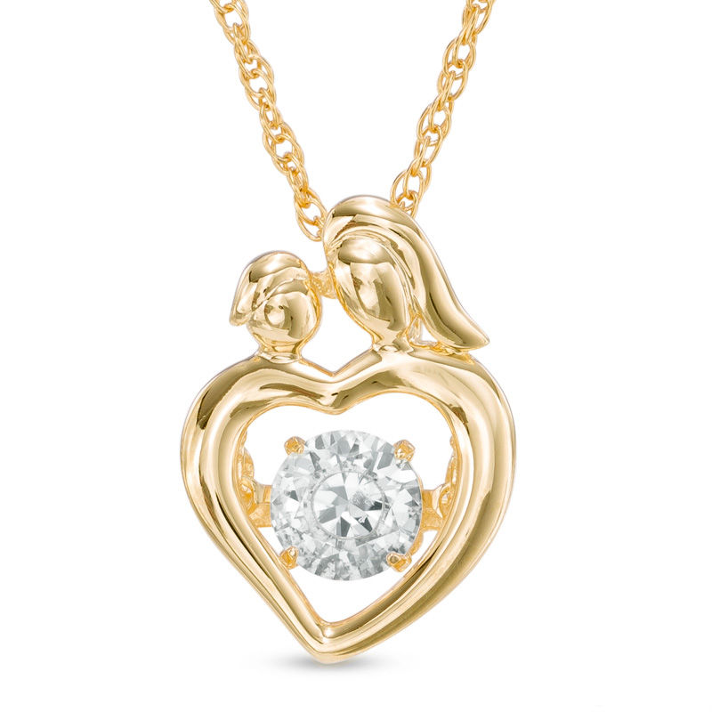 Main Image 1 of 5.5mm Lab-Created White Sapphire Motherly Love Pendant in Sterling Silver with 14K Gold Plate