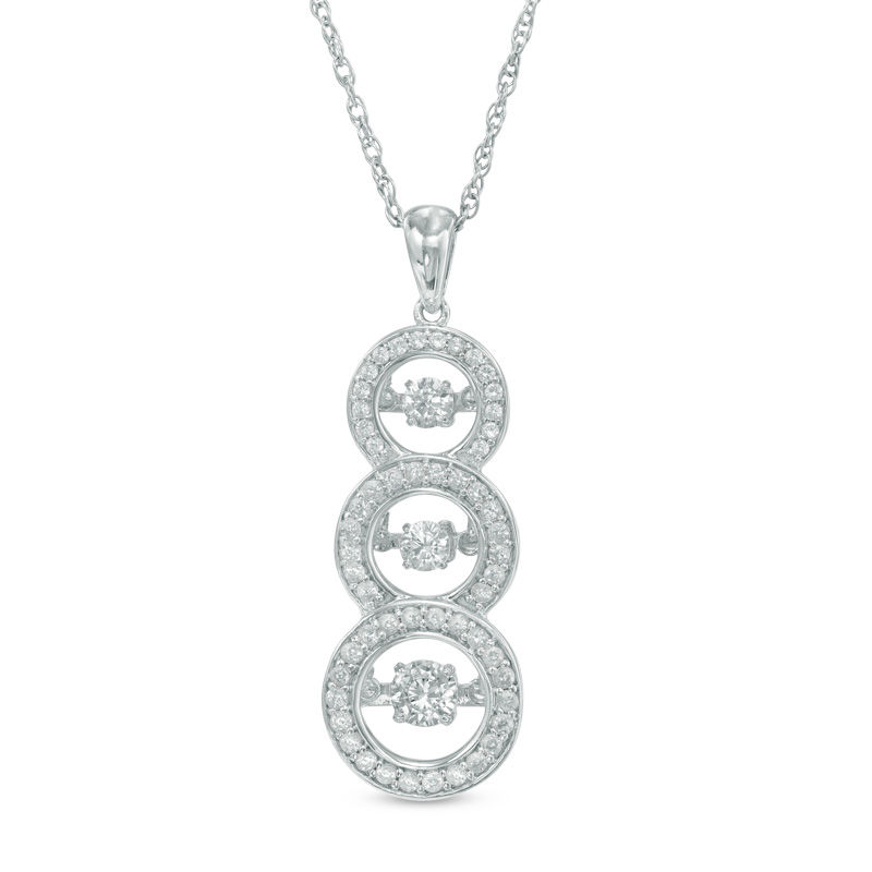 Main Image 1 of Lab-Created White Sapphire Linear Three Stone Pendant in Sterling Silver