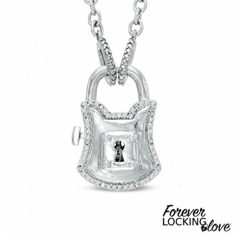 Main Image 1 of Forever Locking Love™ 1/10 CT. T.W. Diamond Lock Necklace in Sterling Silver
