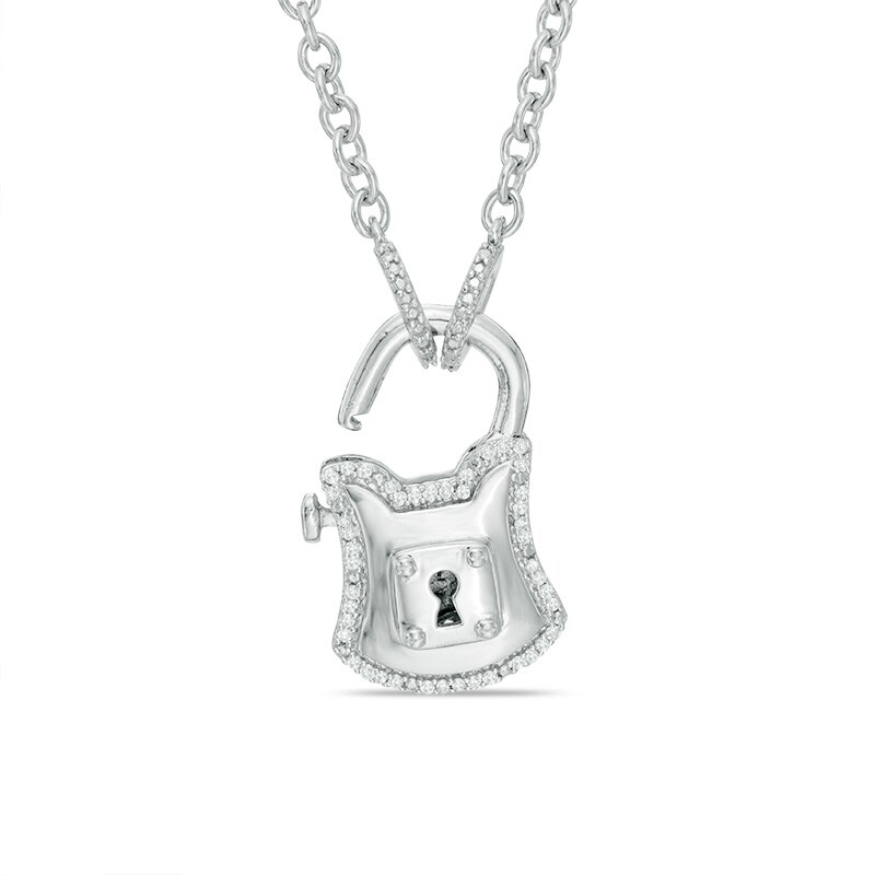 Main Image 2 of Forever Locking Love™ 1/10 CT. T.W. Diamond Lock Necklace in Sterling Silver