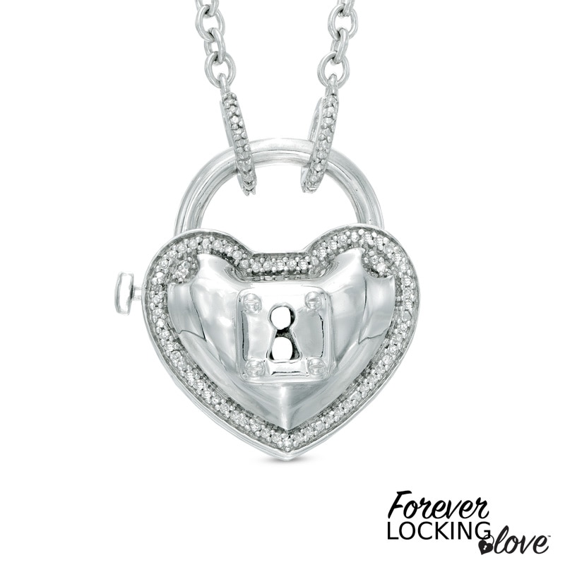 Forever Locking Love™ 1/10 CT. T.W. Diamond Heart-Shaped Lock Necklace in Sterling Silver