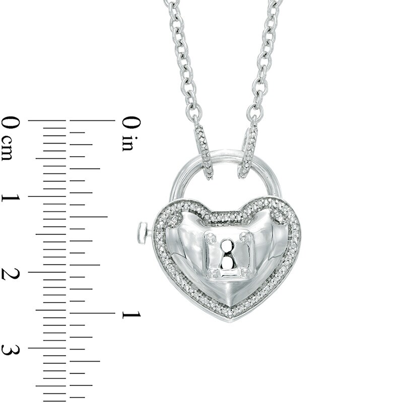 Main Image 3 of Forever Locking Love™ 1/10 CT. T.W. Diamond Heart-Shaped Lock Necklace in Sterling Silver